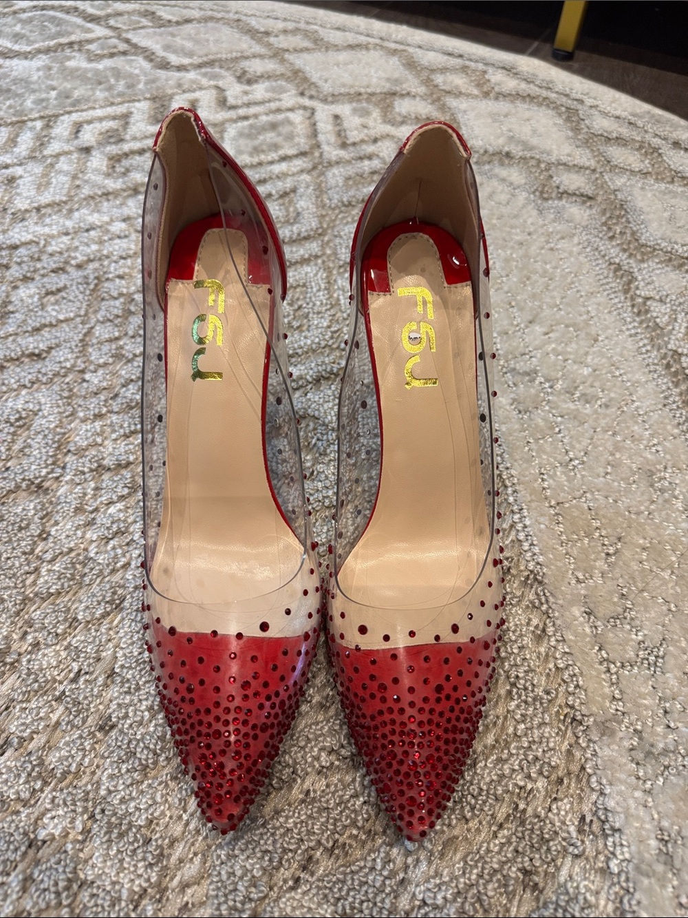 FSJ Red Patent & Clear Pointed-Toe Stiletto Pumps - Picture 3 of 8